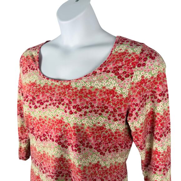 Harolds Top Womens Large Pink Floral Print Scoop Neck Tee Cropped 3/4 Sleeve - Picture 4 of 14